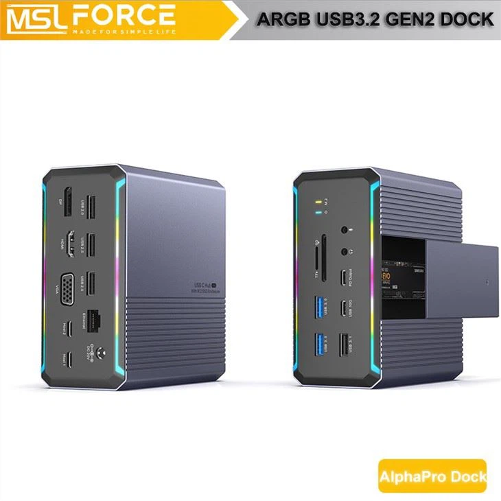 USB3.2 Gen2 19 в 1 док-станции MST с подсветкой ARGB